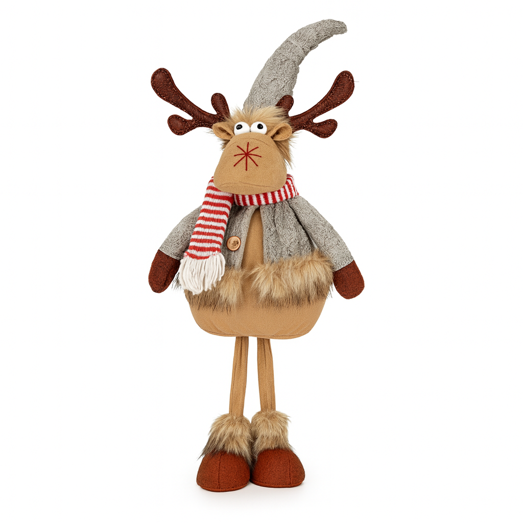 Reno Decorativo de Tela – Piernas Largas con Gorro y Bufanda | NORDLYS