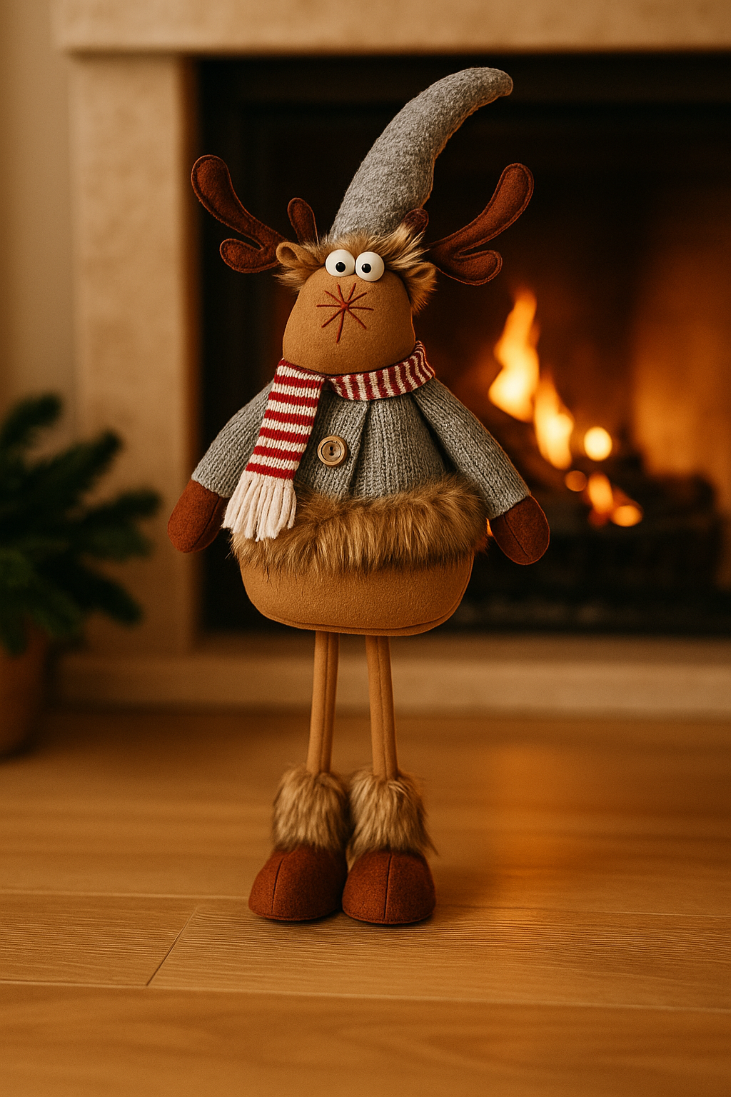 Reno Decorativo de Tela – Piernas Largas con Gorro y Bufanda | NORDLYS